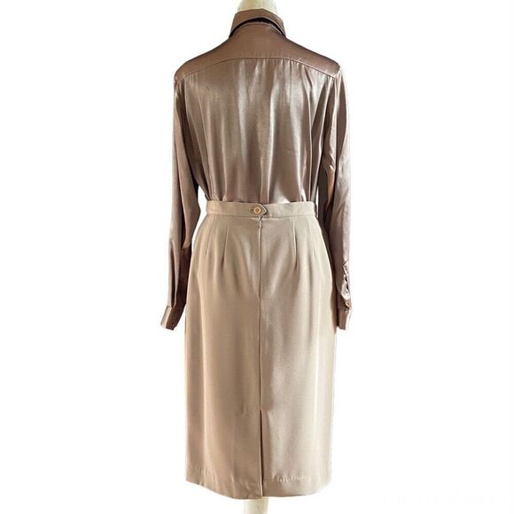 Halston 3 Piece Beige Taupe Skirt Suit 8 - Picture 4 of 13